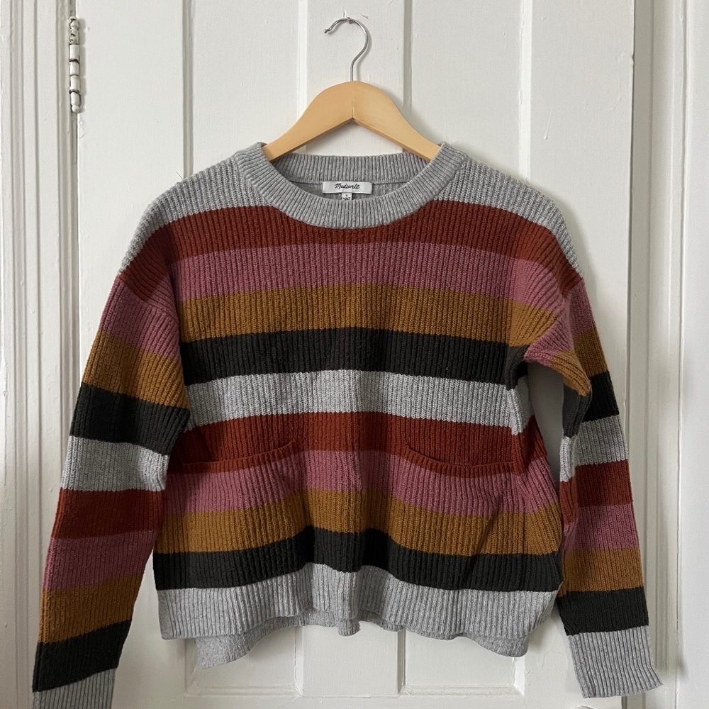 Madewell Multi colored striped sweater, size small with pockets